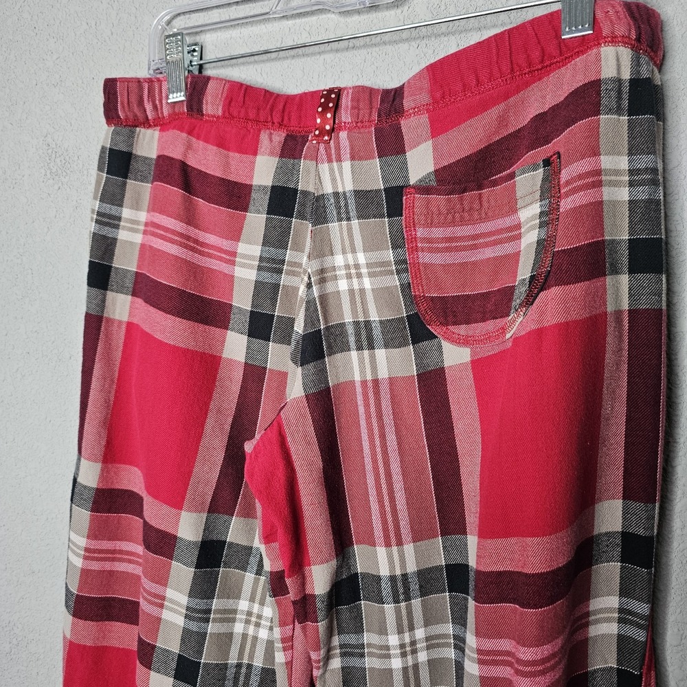 Aerie Womens Red Plaid Pajama Pants Polka Dot Trim Button Tab Cuffs Small Bird - Picture 9 of 11